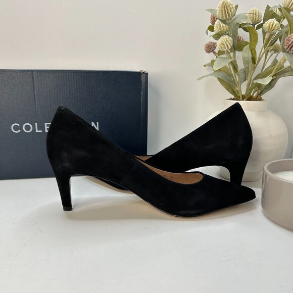 Cole Haan Vandam Suede Leather Pumps 65MM Pointed Toe Black Women 8B Tried On - Picture 8 of 12